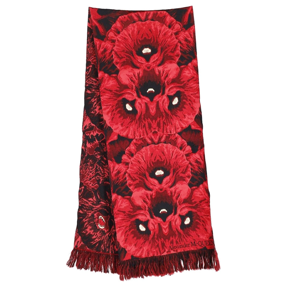 Alexander McQueen Red Poppy Jacquard Scarf